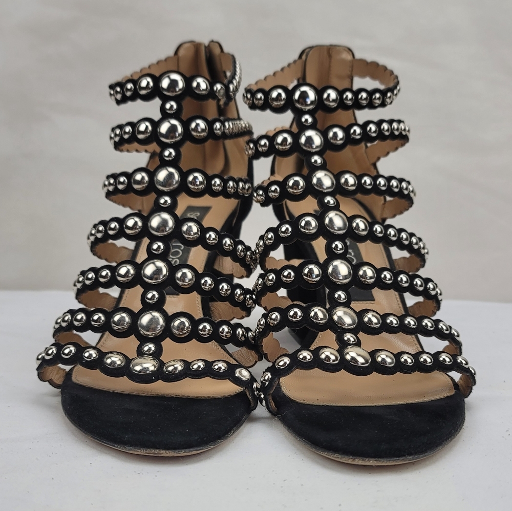 Sergio Rossi Black Strappy Studs Block Heels Sandals size 39 - Picture 6 of 11
